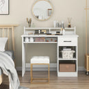 White Desk with Charging Station and Adjustable Shelf for Home Office-White by LJGDeals