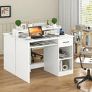 White Desk with Charging Station and Adjustable Shelf for Home Office-White by LJGDeals