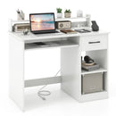 White Desk with Charging Station and Adjustable Shelf for Home Office-White by LJGDeals