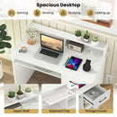 White Desk with Charging Station and Adjustable Shelf for Home Office-White by LJGDeals