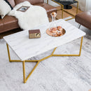 White Faux Marble Coffee Table with Gold Finished Metal Frame by LJGDeals