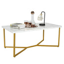White Faux Marble Coffee Table with Gold Finished Metal Frame by LJGDeals
