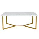 White Faux Marble Coffee Table with Gold Finished Metal Frame by LJGDeals