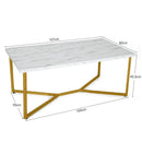 White Faux Marble Coffee Table with Gold Finished Metal Frame by LJGDeals