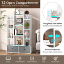 12-Tier Open-Back Freestanding Bookshelf with Drawer