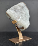 White quartz on stand, Geode with metallic base included for home decoration