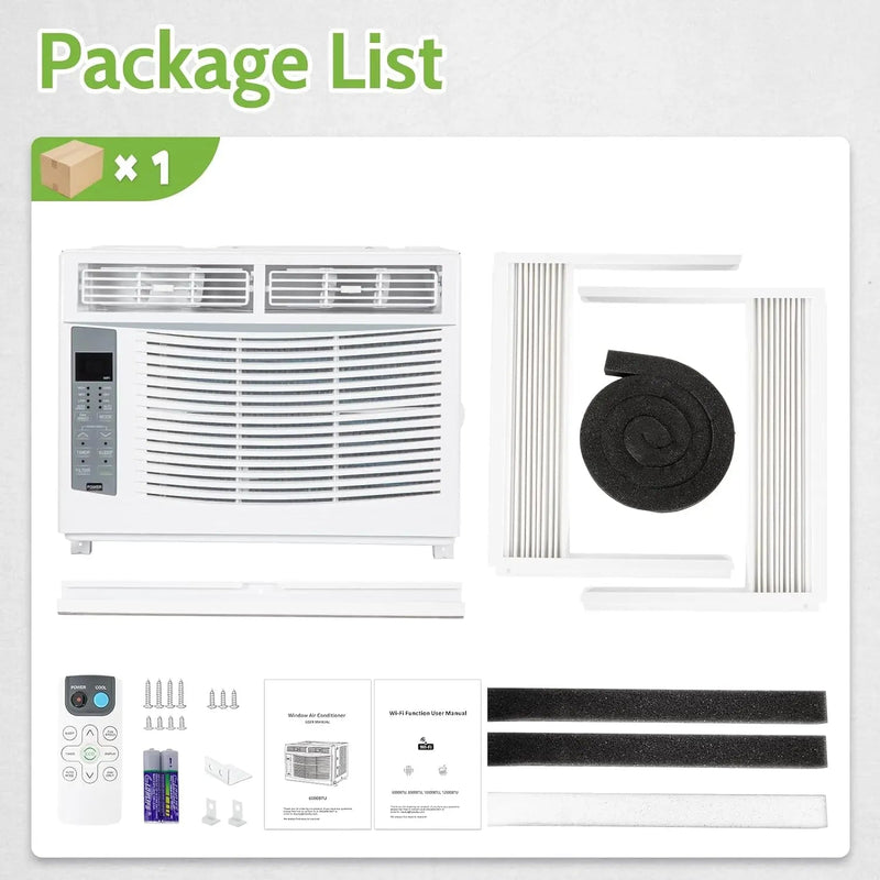 WiFi Enabled 6,000 BTU Window Air Conditioner, Smart Window AC Unit with Remote, Energy Saving, Easy Install Kit, Cools up to 250 Square Feet