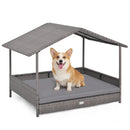 Wicker Dog House Elevated PE Rattan Dog Bed with Canopy by LJGDeals