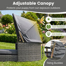 Wicker Dog House with Adjustable Canopy & Cushions