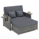 Patio Wicker Loveseat Sofa with Multipurpose Ottoman and Retractable Side Tray by LJGDeals