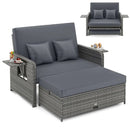 Patio Wicker Loveseat Sofa with Multipurpose Ottoman and Retractable Side Tray by LJGDeals