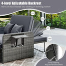 Patio Wicker Loveseat Sofa with Multipurpose Ottoman and Retractable Side Tray by LJGDeals
