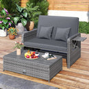 Patio Wicker Loveseat Sofa with Multipurpose Ottoman and Retractable Side Tray by LJGDeals