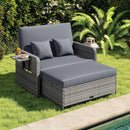 Patio Wicker Loveseat Sofa with Multipurpose Ottoman and Retractable Side Tray by LJGDeals