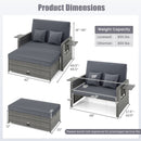 Patio Wicker Loveseat Sofa with Multipurpose Ottoman and Retractable Side Tray