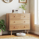 Wide Wooden Dresser with 4 Drawers for Bedroom Living Room by LJGDeals