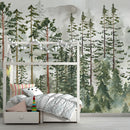 Pine Tree Forest Wallpaper | Watercolor Forest Wall Mural
