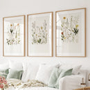 Watercolor Set of 3. Colorful Wildflower Prints by Wall Art Set