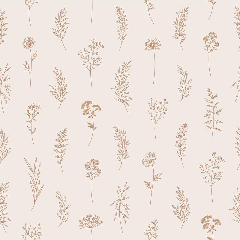 Modern Botanical Wallpaper Peel and Stick - Thin Line Wildflowers