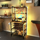 Wine Bar Cabinet Wine Rack with 4 Tier Storage Shelves and Glass Holders-Brown by LJGDeals