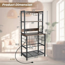 Wine Bar Cabinet Wine Rack with 4 Tier Storage Shelves and Glass Holders-Brown by LJGDeals
