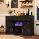 52 Inches Wine Bar Cabinet with LED Lights and Sliding Barn Doors by LJGDeals