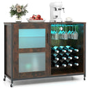 Wine Bar Cabinet with LED Light and Adjustable Shelves-Rustic Brown by LJGDeals