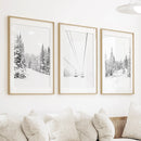 Winter Skiing Black White Wall Art. Ski Lift, Snowy Forest by Wall Art Set
