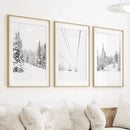 Winter Skiing Black White Wall Art. Ski Lift, Snowy Forest by Wall Art Set