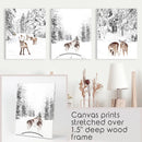 Winter Woodland Photo Set of 3. Fawn, Dog Sledding by Wall Art Set