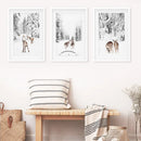 Winter Woodland Photo Set of 3. Fawn, Dog Sledding by Wall Art Set
