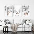 Winter Woodland Photo Set of 3. Fawn, Dog Sledding by Wall Art Set