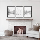 Winter Skiing Black White Wall Art. Ski Lift, Snowy Forest by Wall Art Set