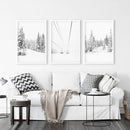 Winter Skiing Black White Wall Art. Ski Lift, Snowy Forest by Wall Art Set