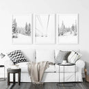Winter Skiing Black White Wall Art. Ski Lift, Snowy Forest by Wall Art Set