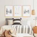 Winter Skiing Black White Wall Art. Ski Lift, Snowy Forest by Wall Art Set