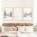 Winter Skiing Black White Wall Art. Ski Lift, Snowy Forest by Wall Art Set