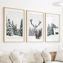 3 Piece Christmas Wall Art. Forest, Log Cabin, Reindeer by Wall Art Set