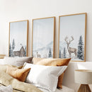 Snowy Deer Wall Art Set of 3. Winter Woodland Prints by Wall Art Set