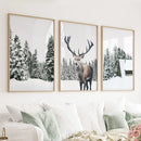 3 Piece Christmas Wall Art. Forest, Log Cabin, Reindeer by Wall Art Set