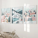 Christmas Village Cute Winter Landscape Posters by Wall Art Set