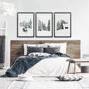 Winter Snowy Nature Triptych. Reindeer, Log Cabin, Pine Tree by Wall Art Set