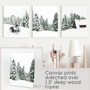 Winter Snowy Nature Triptych. Reindeer, Log Cabin, Pine Tree by Wall Art Set