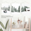 Winter Snowy Nature Triptych. Reindeer, Log Cabin, Pine Tree by Wall Art Set