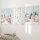 Cute Winter Village Christmas Art Decor Prints by Wall Art Set