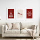 Red Christmas Set Xmas Tree Snowflake Art Poster by Wall Art Set