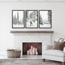3 Piece Winter Landscape Wall Art. Snowy Pine Forest, Fawn by Wall Art Set