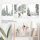 3 Piece Winter Landscape Wall Art. Snowy Pine Forest, Fawn by Wall Art Set