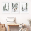 3 Piece Winter Landscape Wall Art. Snowy Pine Forest, Fawn by Wall Art Set