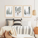 3 Piece Winter Landscape Wall Art. Snowy Pine Forest, Fawn by Wall Art Set